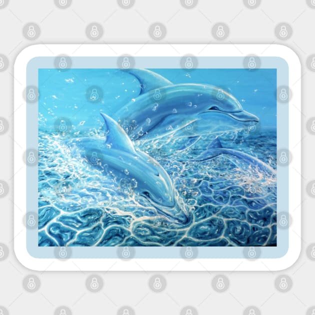 Dolphins Jumping Out Of Water Oil Painting Sticker by SPACE ART & NATURE SHIRTS 